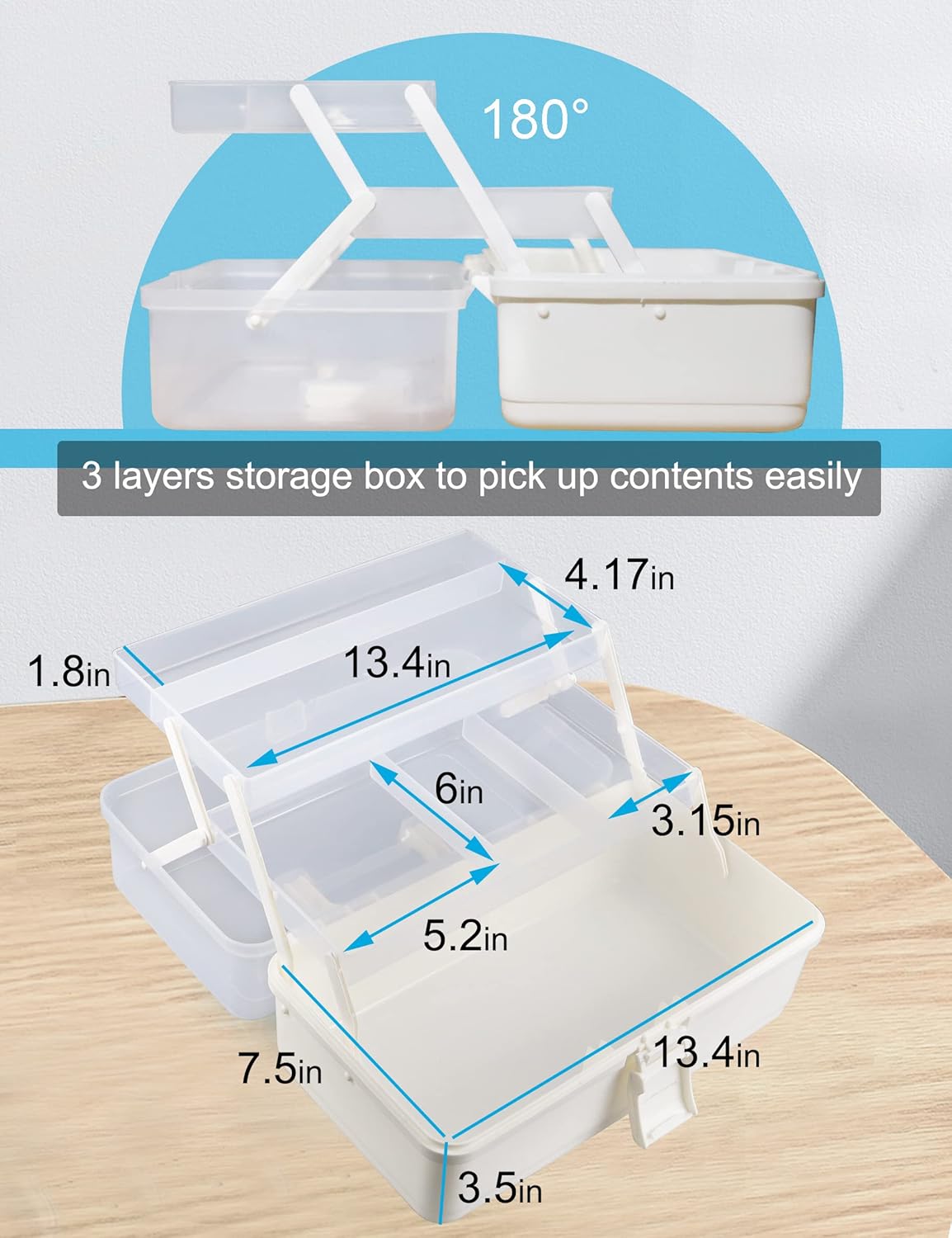 Craft Art Organizer - 3 Layer Storage Box, White, Tackle, Sewing, Hair Supply, Medication, Plastic Tool Box - Image 3