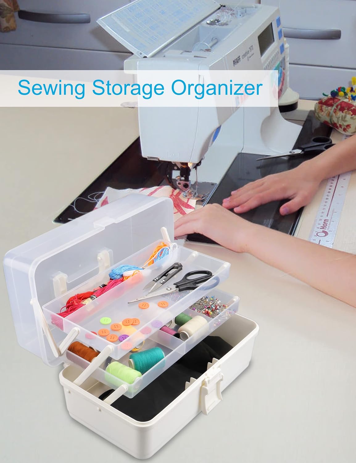 Craft Art Organizer - 3 Layer Storage Box, White, Tackle, Sewing, Hair Supply, Medication, Plastic Tool Box - Image 6